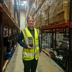 Emma with Warehouse Manager of the year award. Presented at UKWA Awards.